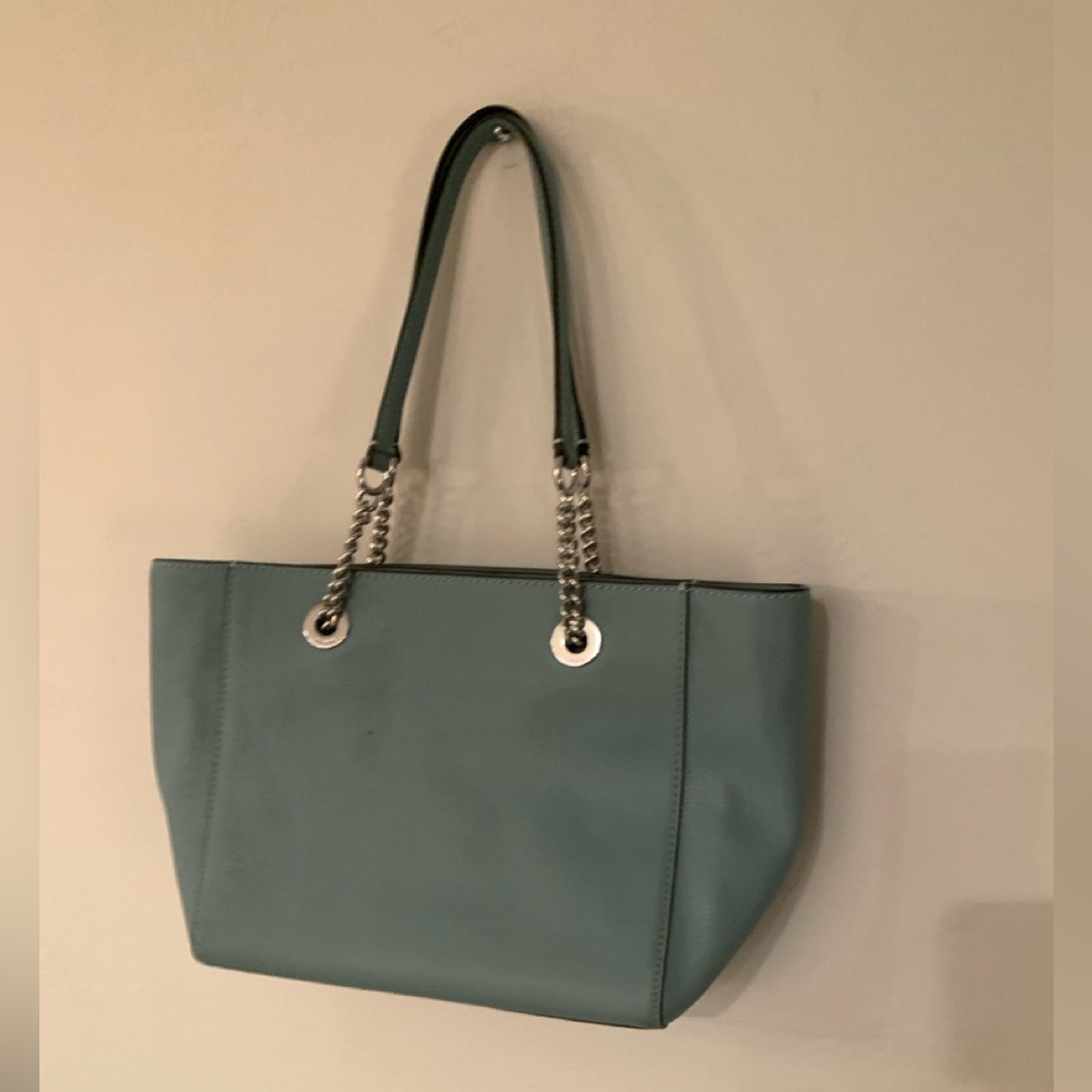 Coach Light Blue Pebbled Leather Chain-Handle Tote - Picture 2 of 5